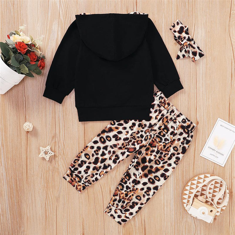 Baby Mama's Mini Leopard Printed Long Hooded Top & Pants & Headband Baby Wholesale - PrettyKid