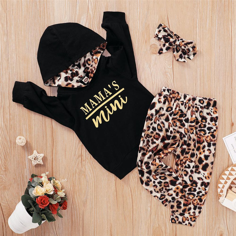 Baby Mama's Mini Leopard Printed Long Hooded Top & Pants & Headband Baby Wholesale - PrettyKid