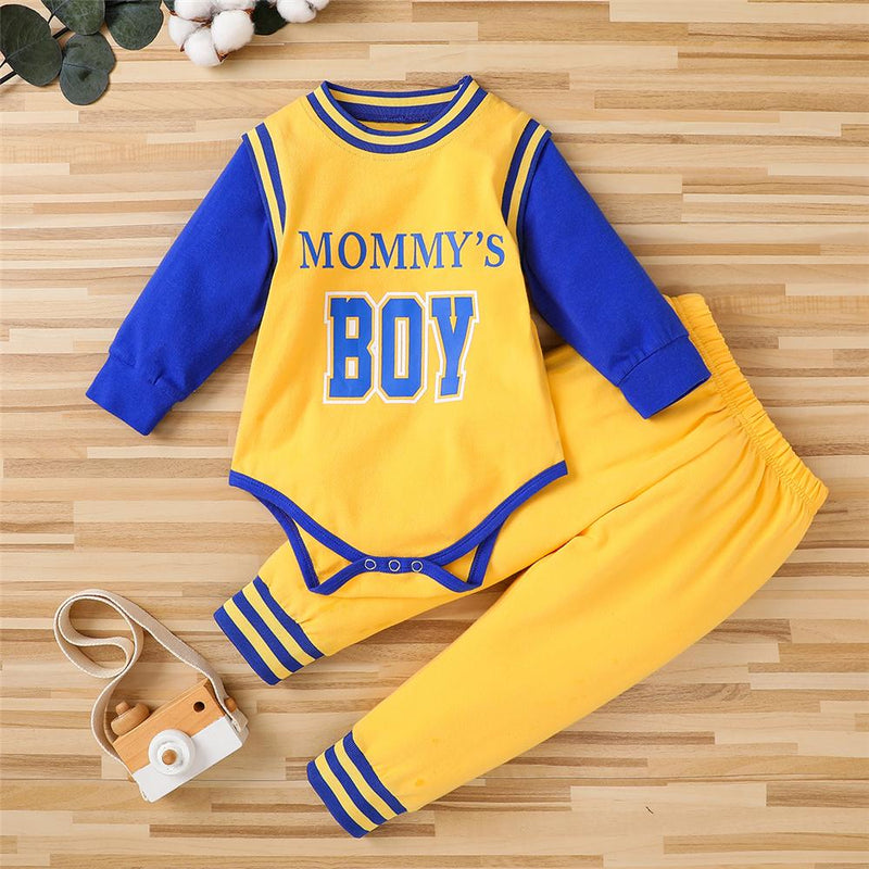 Baby Mommy's Boy Long Sleeve Sport Romper & Pants Baby Clothing Cheap Wholesale - PrettyKid