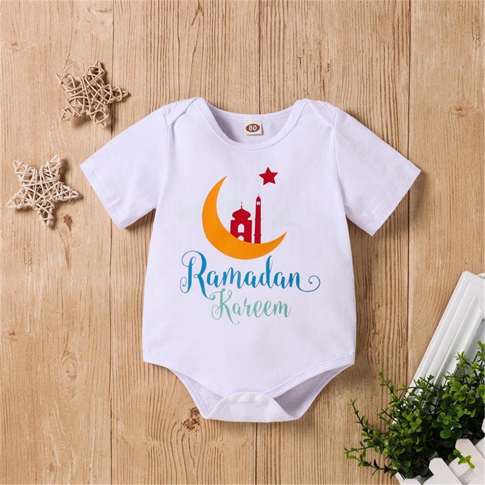 Baby Moon Letter Printed Short Sleeve Romper wholesale smocked children's clothing - PrettyKid