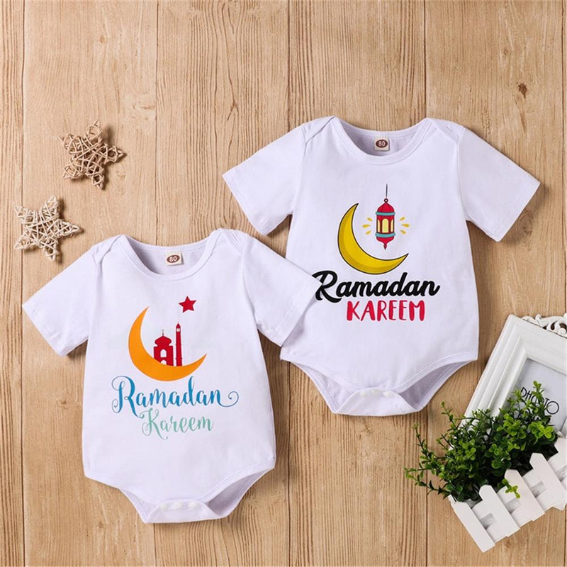 Baby Moon Letter Printed Short Sleeve Romper wholesale smocked children's clothing - PrettyKid