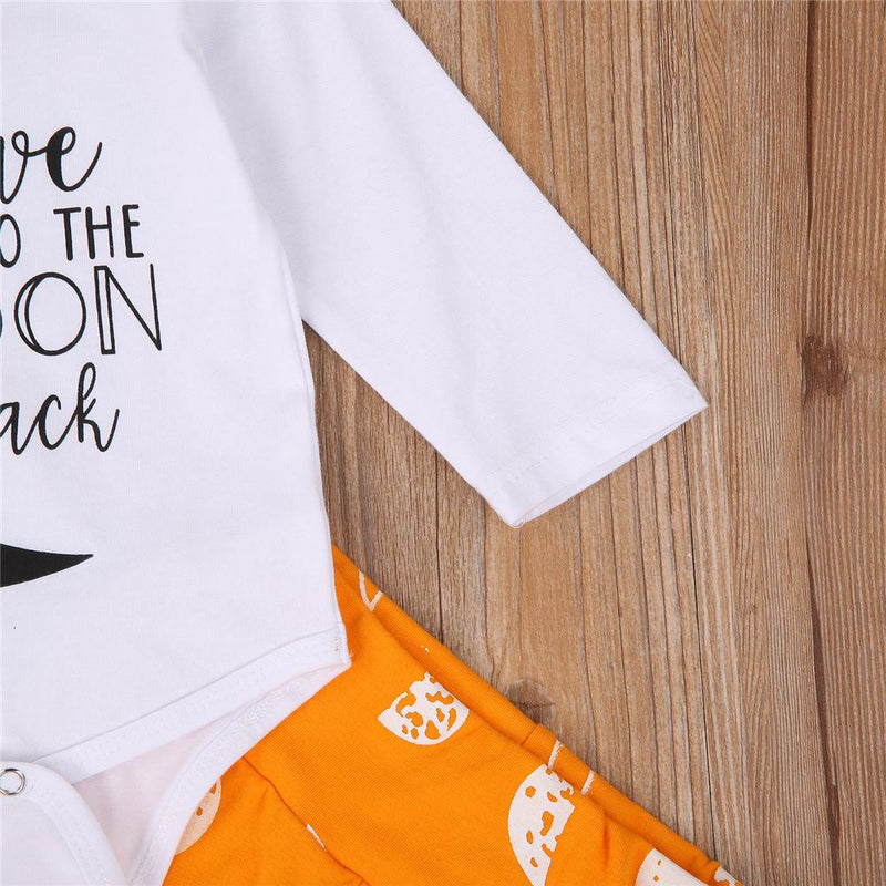 Baby Girls Moon Printed Long Sleeve Romper & Pants & Headband Baby Clothes Vendors - PrettyKid