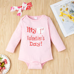 Baby Girls My First Valentine's Day Long Sleeve Romper & Pants & Headband Baby Clothing Cheap Wholesale - PrettyKid