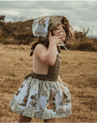 Fashionable Cartoon Print Army Green Dress - PrettyKid