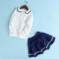 Girls Navy Collar Top & Pleated Skirt - PrettyKid