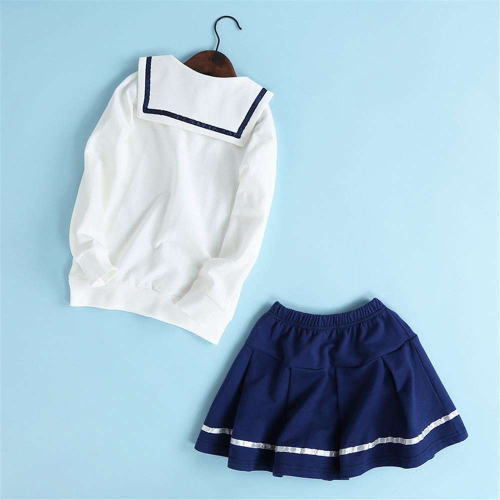 Girls Navy Collar Top & Pleated Skirt - PrettyKid