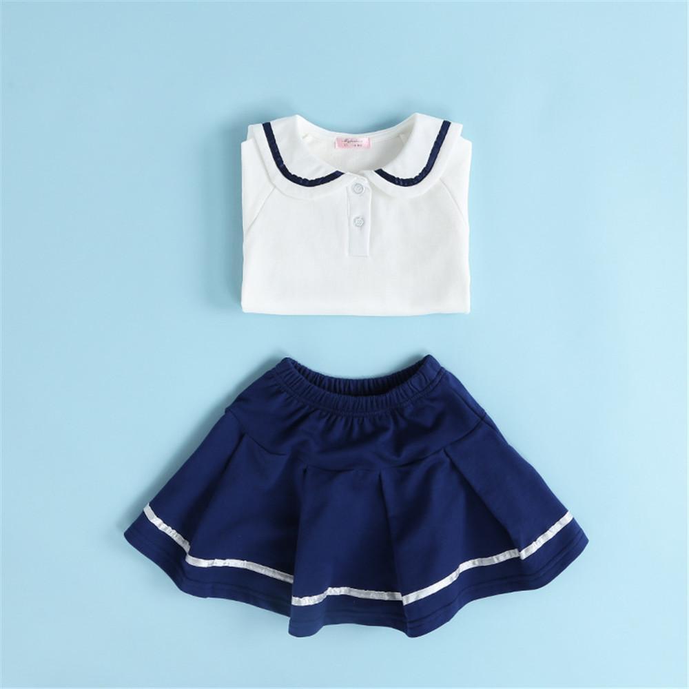 Girls Navy Collar Top & Pleated Skirt - PrettyKid