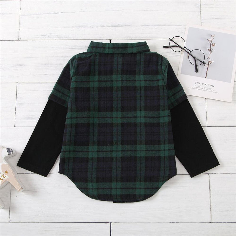 Unisex Number Plaid Long Sleeve Lapel Shirts Kids Wholesale Clothing - PrettyKid