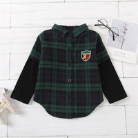 Unisex Number Plaid Long Sleeve Lapel Shirts Kids Wholesale Clothing - PrettyKid