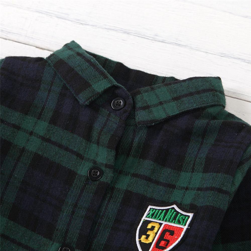 Unisex Number Plaid Long Sleeve Lapel Shirts Kids Wholesale Clothing - PrettyKid