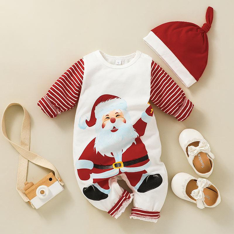 Baby Santa Claus Printed Long Sleeve Jumpsuit Christmas Dress - PrettyKid