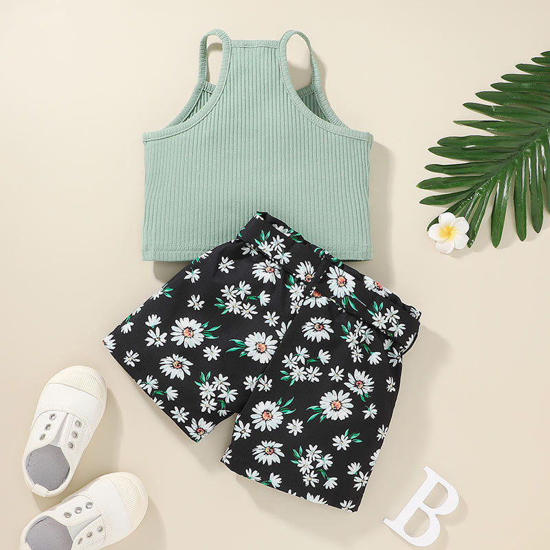Girls' New Fashion Print Clothes Two-piece Children's Camisole Shorts Set - PrettyKid