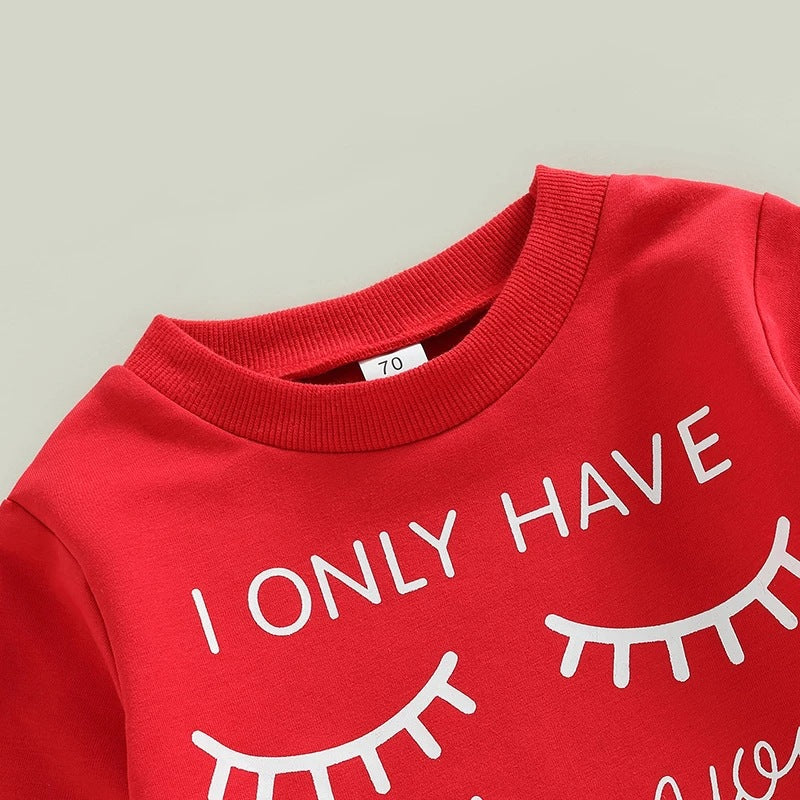Valentine's Day Children's Clothing 2-Piece Alphabet Long Sleeve Sweatshirt T-shirt Love Bell Pants Set - PrettyKid