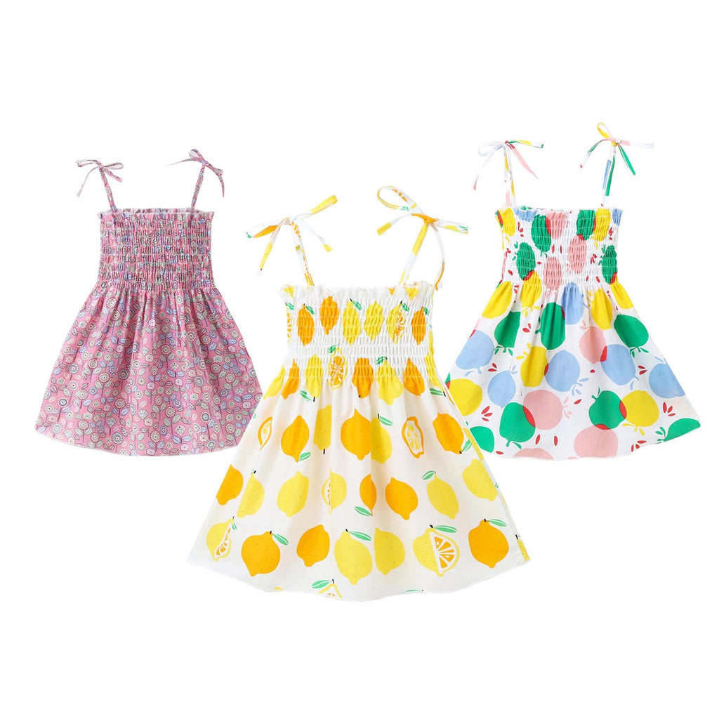 Summer toddler kids girls' sleeveless print drawstring dress - PrettyKid