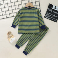 Toddler Kids Boys Striped Dinosaur Print Round Neck Long Sleeved Suit - PrettyKid