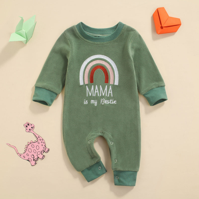 Baby Boys Girls Solid Color Rainbow Letter Print Plush Jumpsuit - PrettyKid