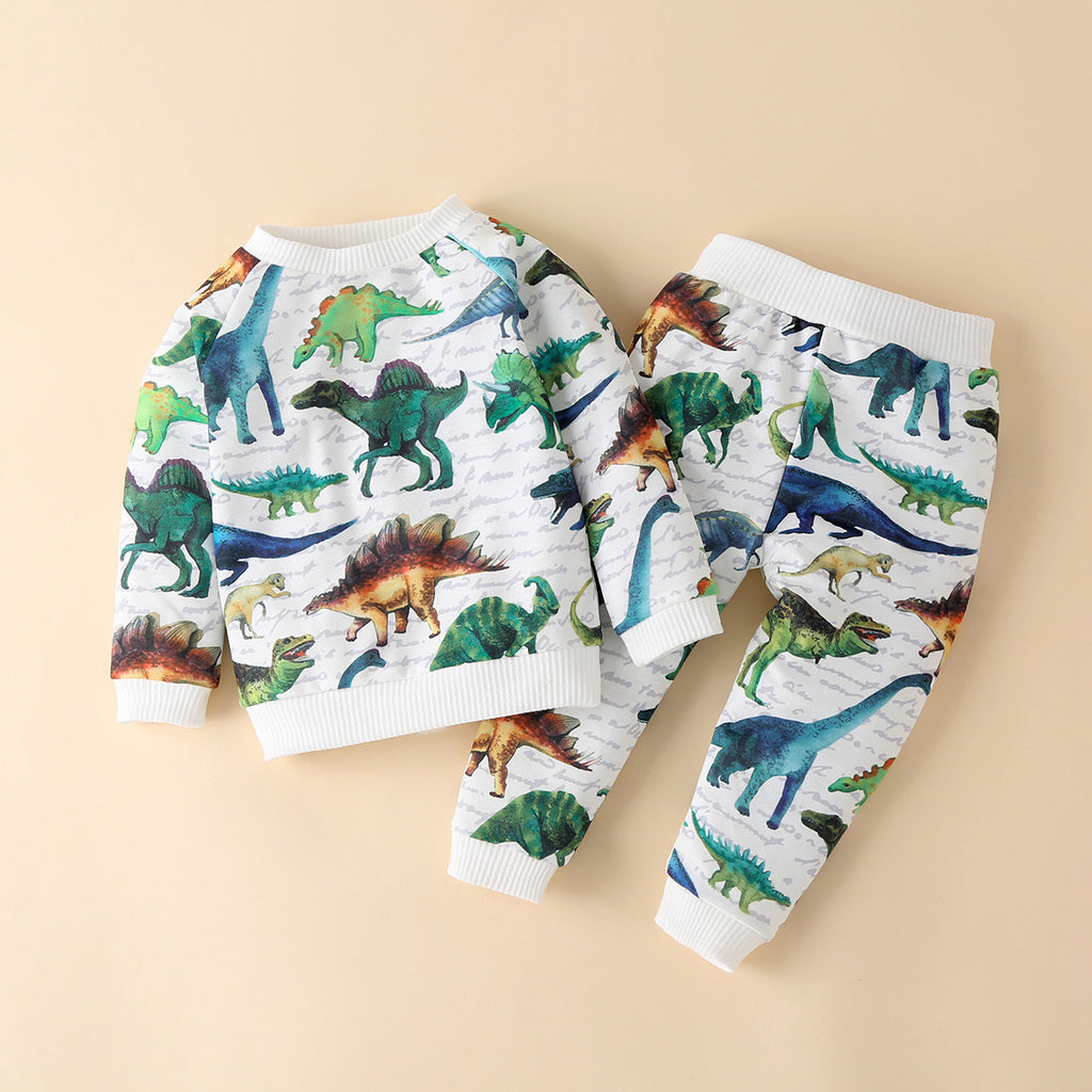 Toddler Boys' Long Sleeves and Trousers Cotton Sweater Dinosaur Suit - PrettyKid