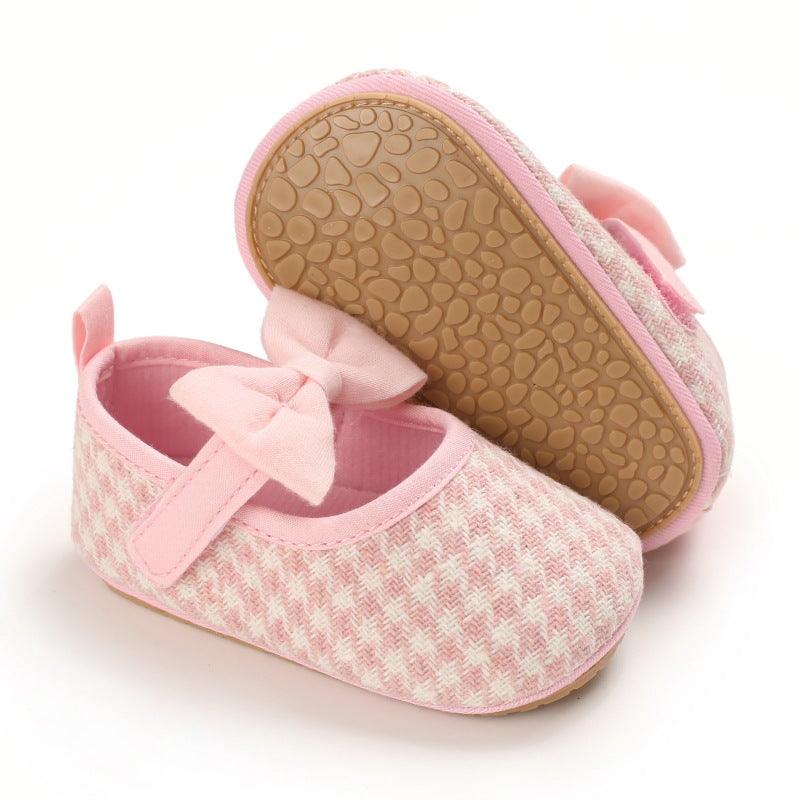 Baby Girls Plaid Bow Child Soft Rubber Sole Non-slip Baby Shoes - PrettyKid