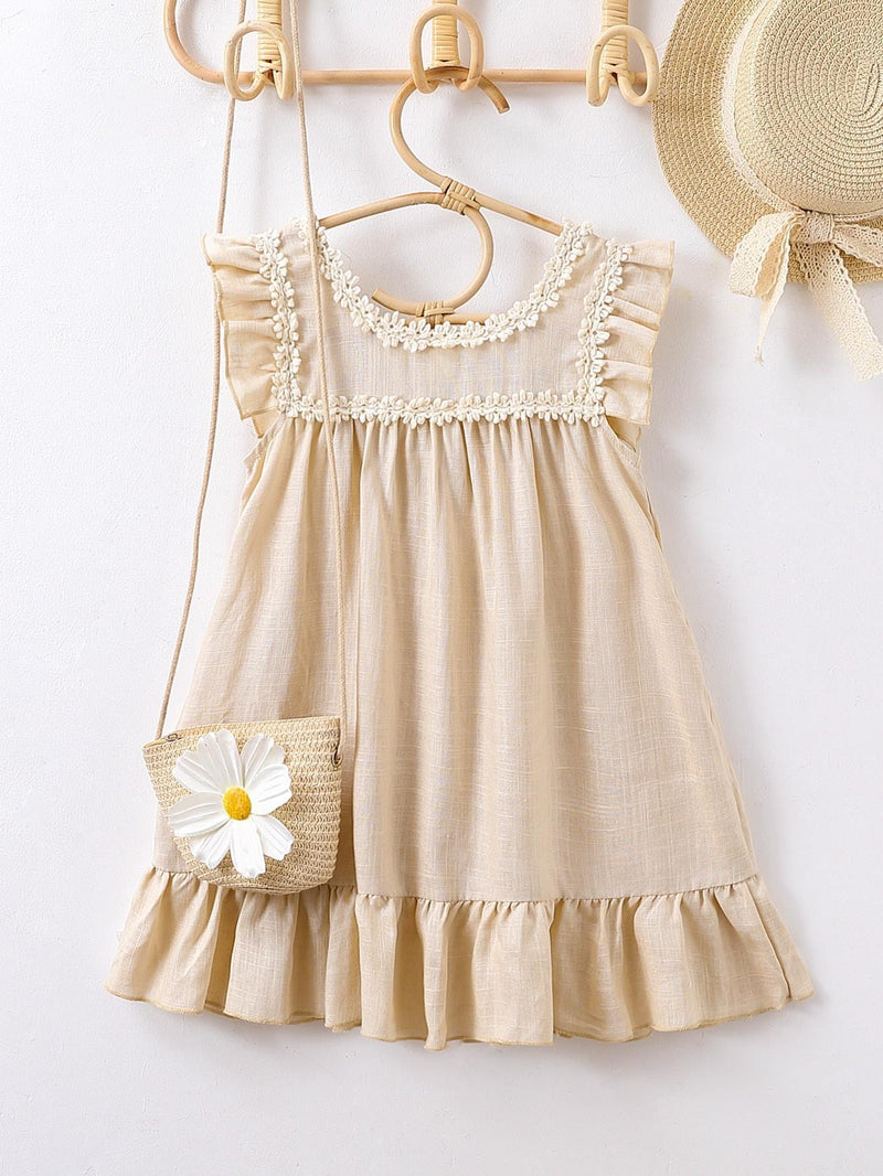 Retro Lace Girl's Dress Embroidered Lace Pocket Beach Holiday Dress