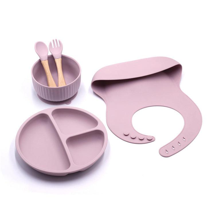 2021 New Silicone Children's Pocket Silicone Bibs & Bowl & Spoon & Fork & Plate Set - PrettyKid