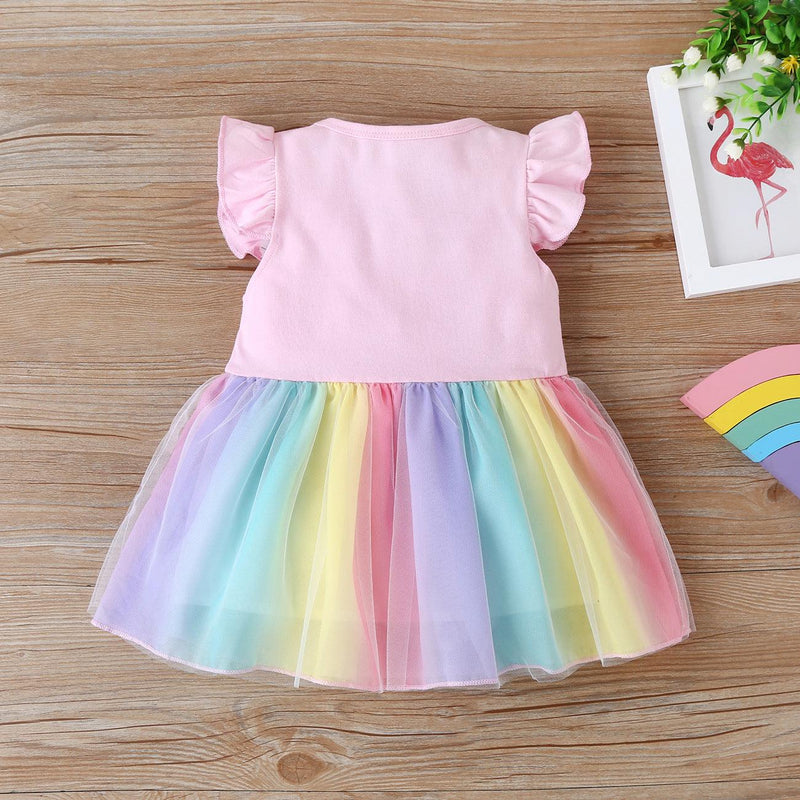 Toddler Kids Girl Summer Solid Color Sleeveless Rainbow Color Mesh Splicing Dress - PrettyKid