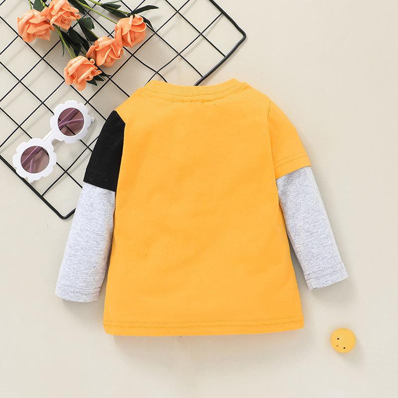 Toddler Boys Yellow Cartoon Dinosaur Crew Neck T-shirt - PrettyKid