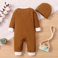 Baby Boys Girls Solid Letter Embroidered Long Sleeve Jumpsuit - PrettyKid