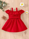 Baby Girl Spring and Summer Suspender Solid Color Off Shoulder Dress