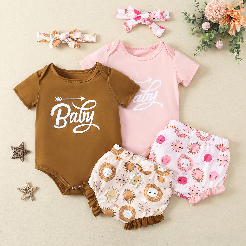 Summer New Baby Baby Clothes Small Sun Printed Girls Crawling Clothes Cute Package Fart Harness Triangle Crawling Clothes Split - PrettyKid
