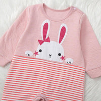 Baby Girls Cute Rabbit Print Stripe Jumpsuit - PrettyKid