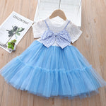 9M-6Y Cute Dresses For Girls Checked Bow Mesh Short Sleeves Toddler Girl Wholesale Clothing - PrettyKid