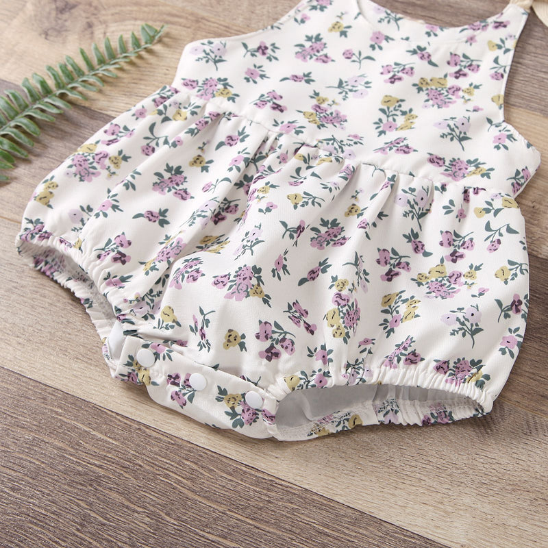 Baby Girls Flower Print Suspender Jumpsuit - PrettyKid