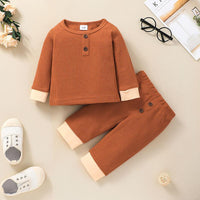 Toddler Boys Girls Solid Contrast Long Sleeve Knit Two Piece Set - PrettyKid