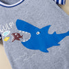Baby Boys Solid Cotton Cartoon Shark Print Short Sleeve Jumpsuit - PrettyKid