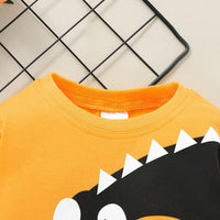 Toddler Boys Yellow Cartoon Dinosaur Crew Neck T-shirt - PrettyKid