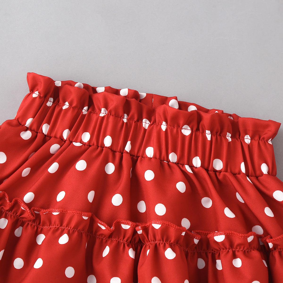 Children Summer Girls Wave Dot Printed Suspender Skirt Set Wholesale Girls Dresses - PrettyKid