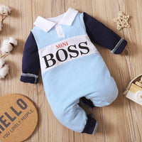 Baby Boys Mini BOSS Lettered Long Sleeve Patchwork Jumpsuit - PrettyKid