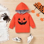 Toddler Boys Halloween Pumpkin Hoodie Striped Pants Set - PrettyKid