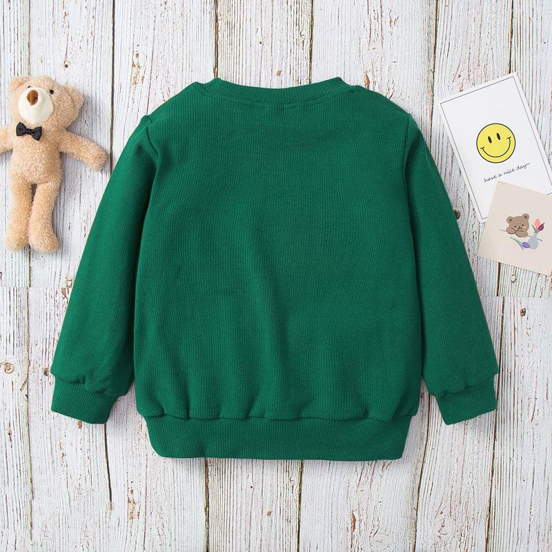 Mama's Little Man Letter Print Green Crew Neck Top - PrettyKid