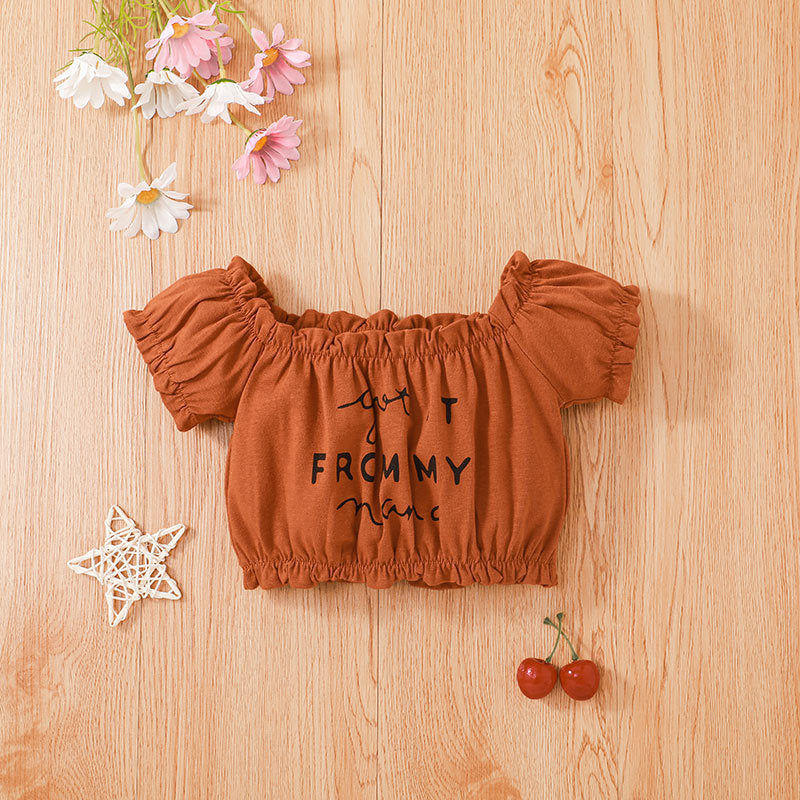 Toddler Kids Girls Solid Letter Short Sleeve Top Leopard Print Skirt Set - PrettyKid