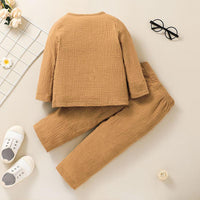 Toddler Kids Boys Solid Color Round Neck Sweater Pants Set Bulk Childrens Clothing - PrettyKid