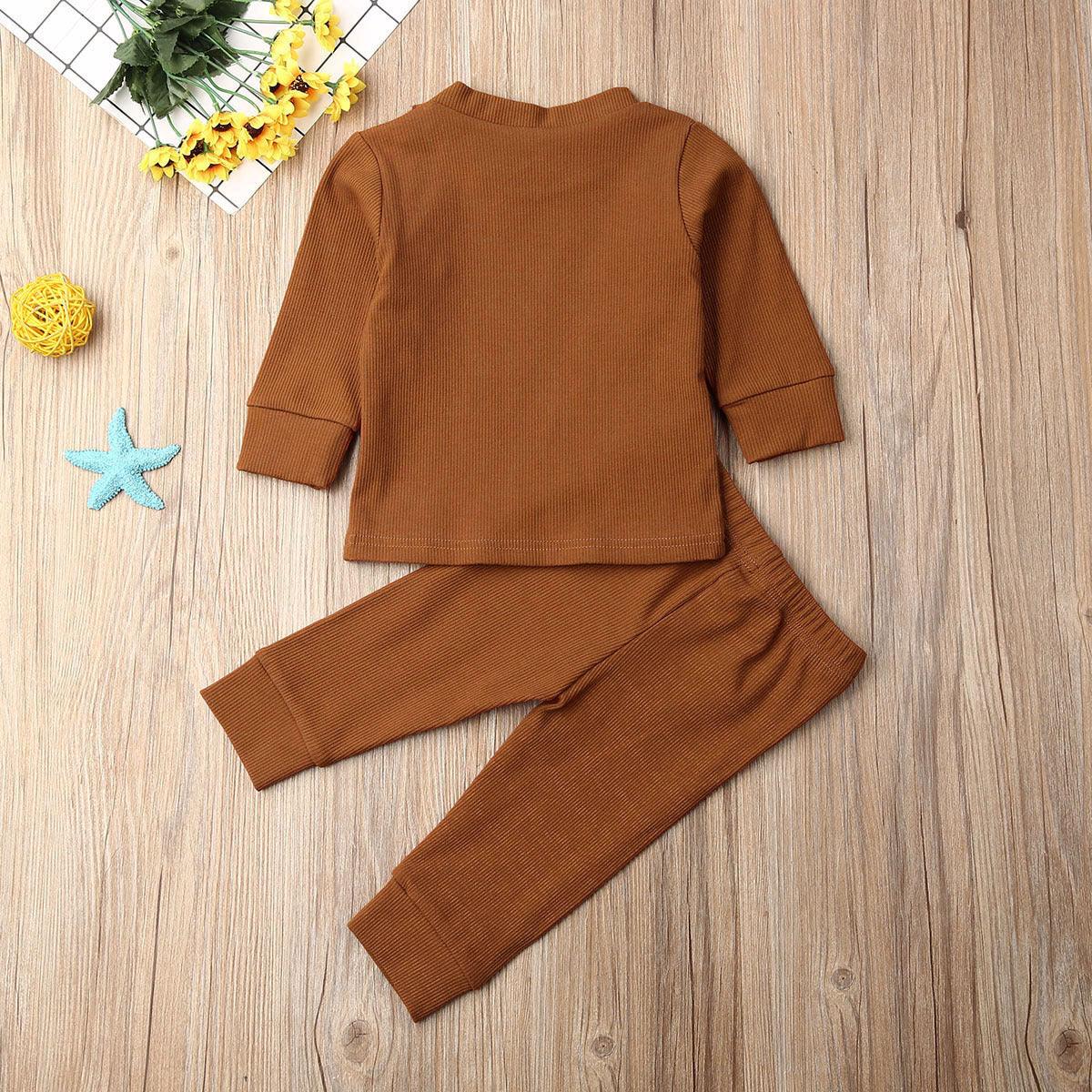 Baby Boys Girls Long Sleeve Shoulder Button Knit Bottomed Shirt Set - PrettyKid