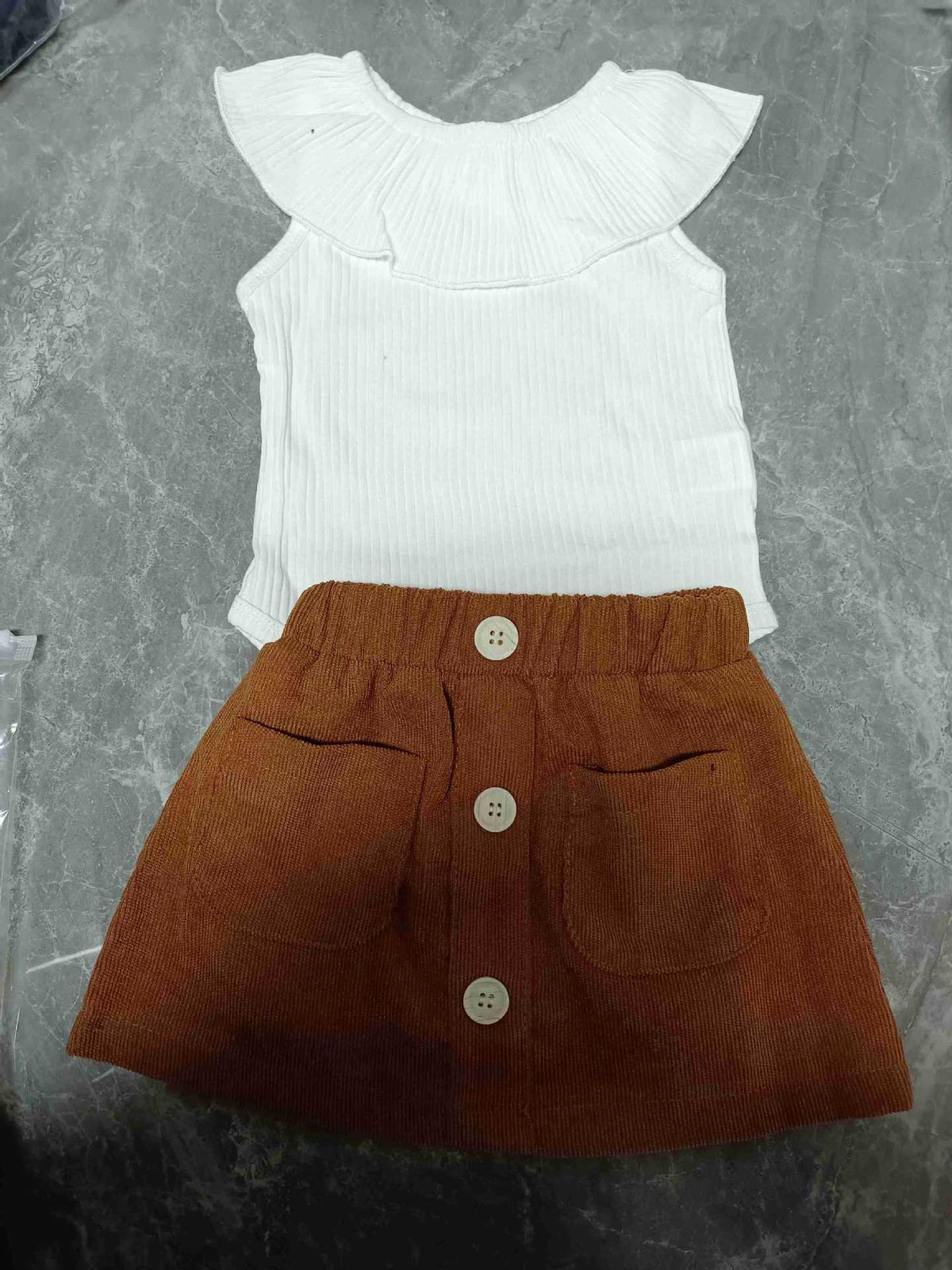 Baby Children's Ruffle Collar Cotton Sleeveless Romper Corduroy Skirt Girls Suit