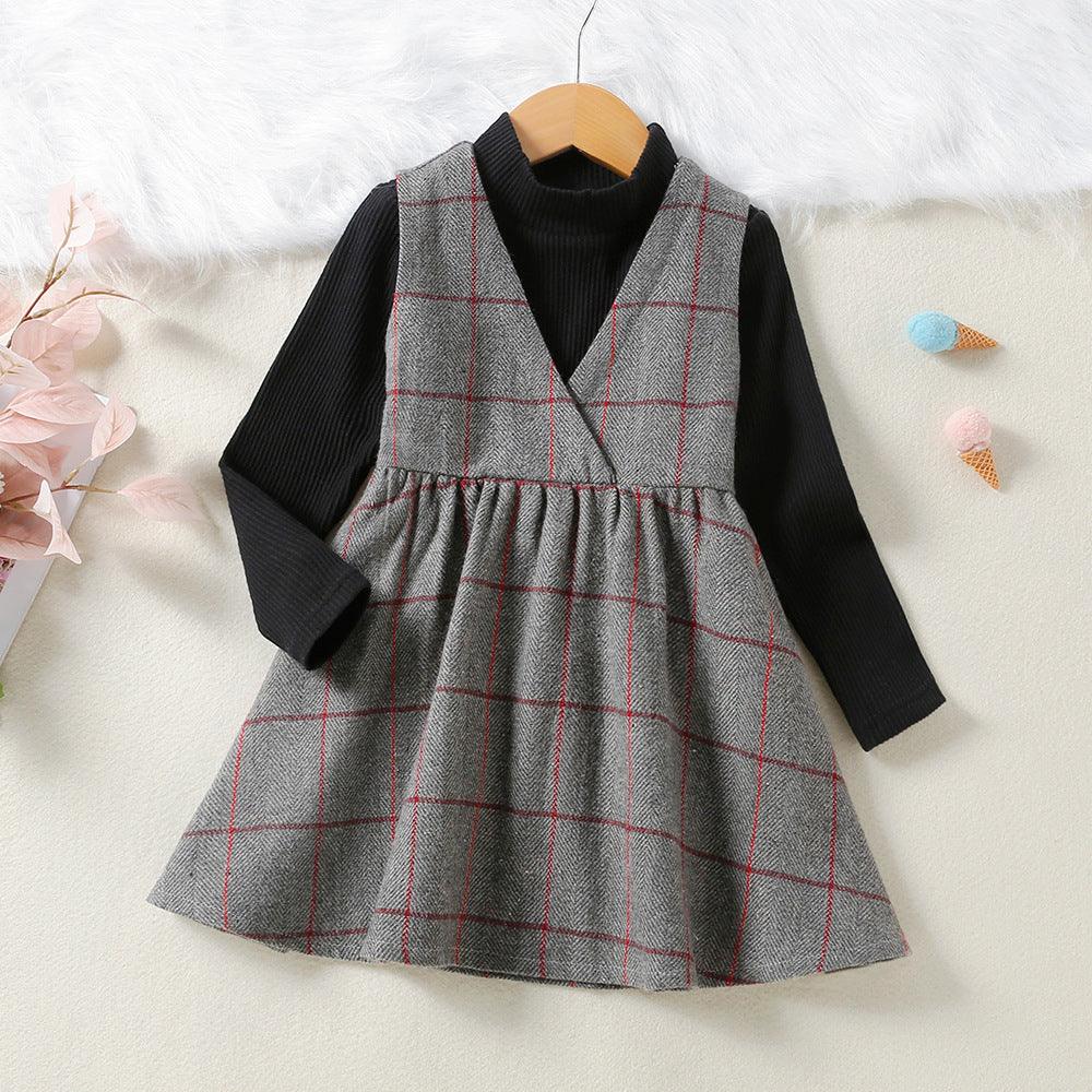 Toddler Kids Girls' Solid Sweater Plaid Vest Skirt Set - PrettyKid