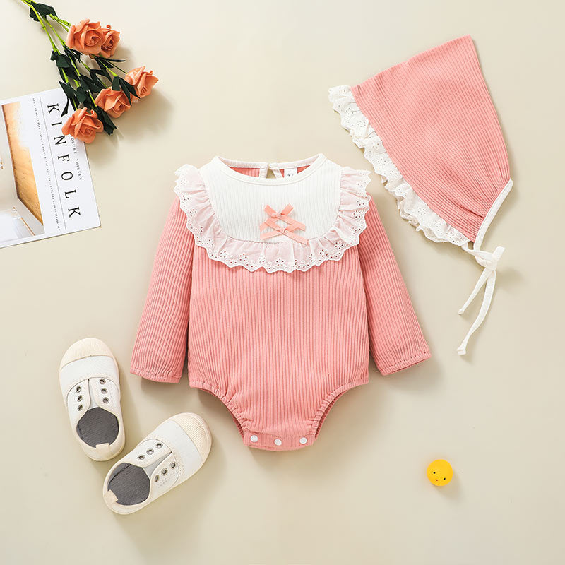 Baby Girls Pink Striped Jumpsuit Hat Set Baby Girl Wholesale Clothing - PrettyKid
