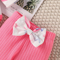 Baby Girls Cute Rabbit Print Long-sleeved Jumpsuit Solid Color Bow Flared Pants Set - PrettyKid