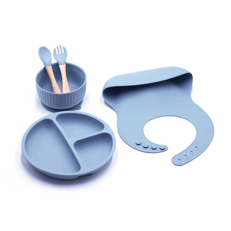 2021 New Silicone Children's Pocket Silicone Bibs & Bowl & Spoon & Fork & Plate Set - PrettyKid