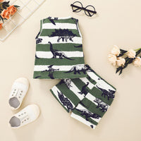 9M-4Y Toddler Boys Sets Ribbed Dinosaur Tank Top And Shorts Wholesale Toddler Boy Clothes - PrettyKid