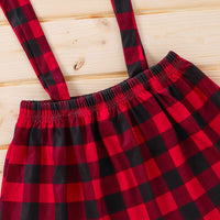 Toddler Kids Girls Solid Color Love Letters Short-sleeved Top Plaid Print Straps Skirt Set - PrettyKid