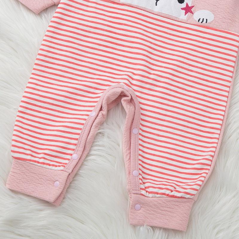 Baby Girls Cute Rabbit Print Stripe Jumpsuit - PrettyKid